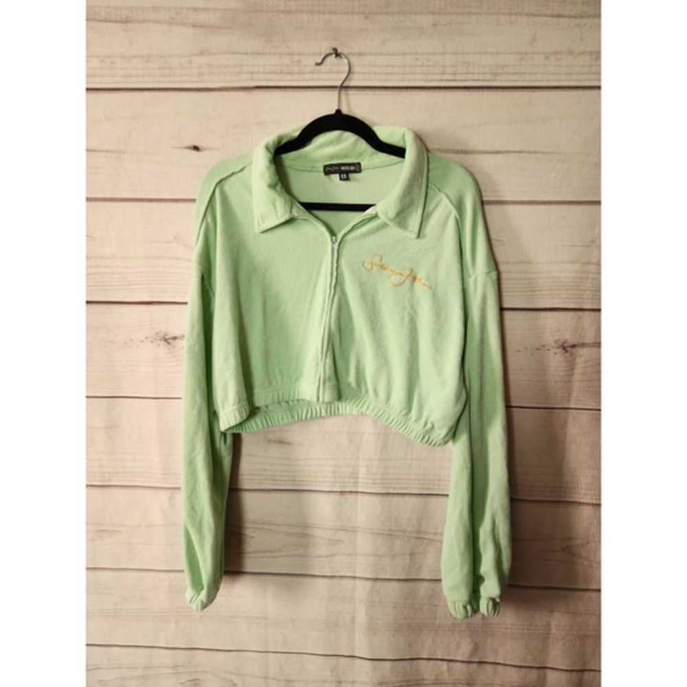 Missguided Womens Cropped Sweatshirt Green‎ Fitted Long Sleeve French Terry 14